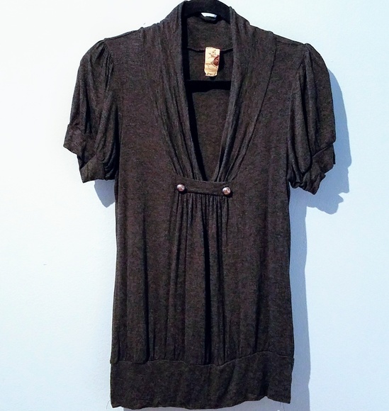 Anthropologie Tops - Anthropologie Gray Ruched S-S Top